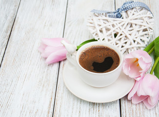 Fototapeta na wymiar Coffee and tulips