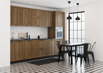 Kitchen interior design in modern style. 3D rendering.
