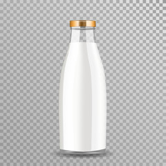 Realistic vector transparent glass milk bottle isolated.