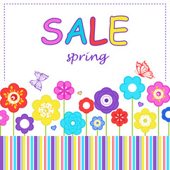 Spring sale poster template with colourful flowers.