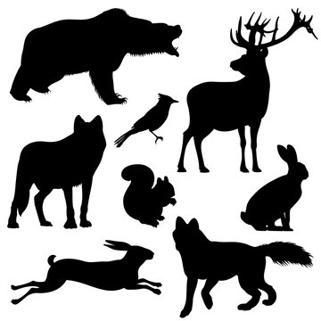 Forest animals vector silhouettes set