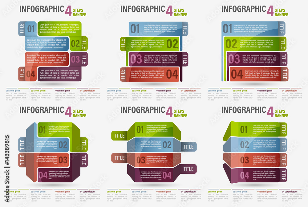 Fototapete set of abstract vector business four steps infographic template. can be used for layout, workflow, n
