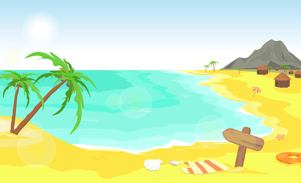 Tropical beach vector illustration. Summer seascape.

