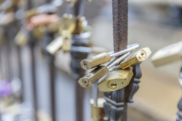 The locks of love hung for the fence.Italy.Florence