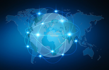 Blue global network on planet earth 3D rendering