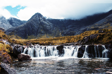Fairy Pools near Glenbrittle at the foot of the Black Cuillin Mountains on the Isle of Skye in the Highlands of Scotland