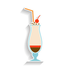 Milkshake with chocolate, whipped cream and a cherry. Flat color icon, object of fast food and snack.