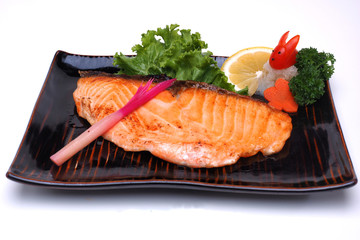 Grilled Salmon or Salmon shio yaki isolated on white background (clipping path)