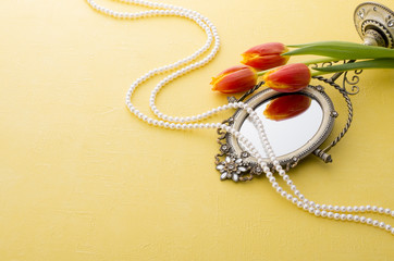 かがみとチューリップ