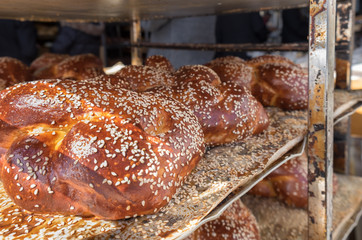 Fresh Challah for sale at Jerusalem local market