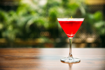Strawberry Daiquiri cocktail on a table in the restaurant