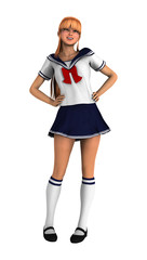 3D Rendering Teenager Schoolgirl on White