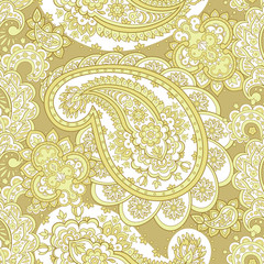 Floral seamless pattern with paisley ornament. Vector illustration in asian textile style 
