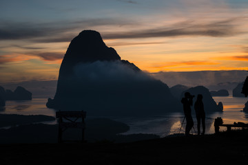 new view point and silhouette of  photographer,the tourist at sun rise time
