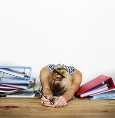 Woman Stress Overload Hard Working Studio Portrait