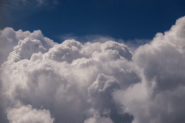 View from airplane at clouds.
