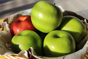 fresh apples in the basket, food closeup