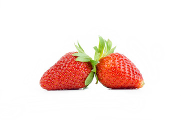 Two Fresh Strawberries Closeup On White Background