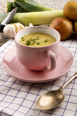 scottish leek and potato soup in a cup