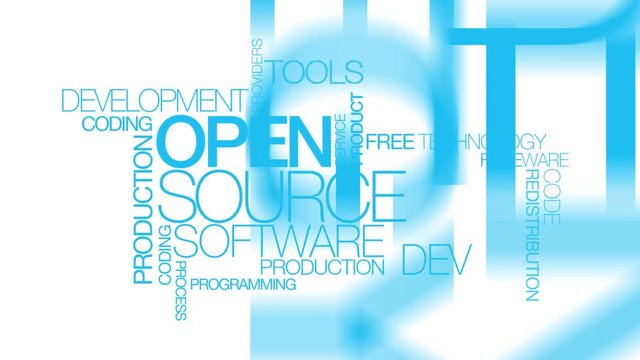 Open source software apps development application word tag cloud video white background blue animated text

