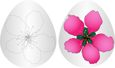 Easter egg for coloring and Easter egg with a pink flower opening pattern