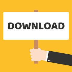 Human hands holding plate with word download