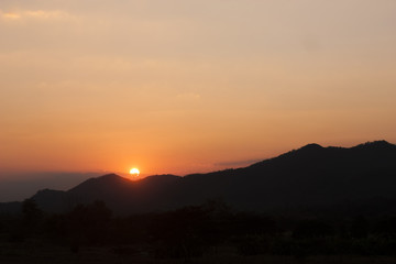 Silhouette of the mountains at sunset.
