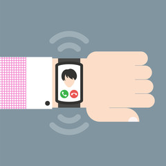 Incoming call. Smartwatch is ringing. 