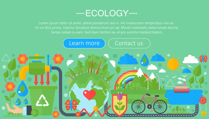 Fototapeta na wymiar Modern flat infographic ecology concept. Green energy alternative fuel. Web header poster.