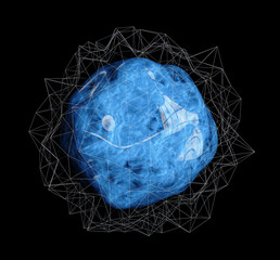 Encapsulated Blue bacteria cells, on black background, 3d illustration