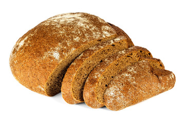 Sliced brown bread on white background