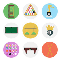 Nine color flat billiards icon set