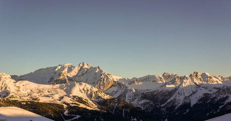 landscape of Dolomites mountains in winter.