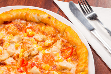 Details of italian pizza with chicken
