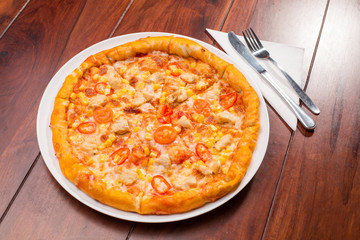 Details of italian pizza with chicken