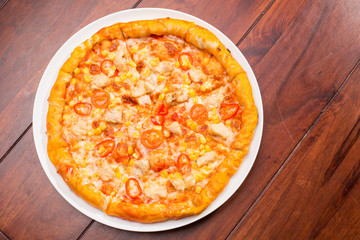 Details of italian pizza with chicken