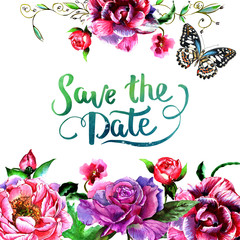 Wildflower peony flower frame in a watercolor style isolated.