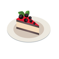 Piece of cake in isometric 3d style on white plate. Baking symbol
