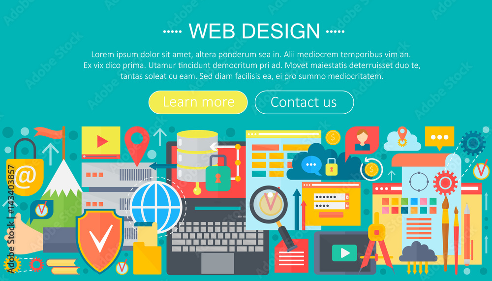 Poster Web design flat concept. Programming apps infographics template header design. Vector illustration.