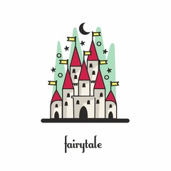 Fototapeta premium Fairy-tale castle. Vector illustration. Mudity style.