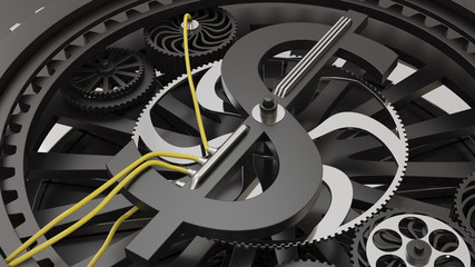 Currencies working gears 3d illustration