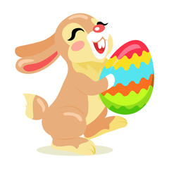 Easter Cheerful Bunny Holding Painted Egg Flat