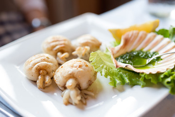 Gegrillte Calamari mit grüner Sauce