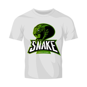 Furious green snake sport vector logo concept isolated on white t-shirt mockup. Modern professional team badge design.
Premium quality wild animal t-shirt tee print illustration.