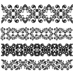 Fototapeta premium Set of black lace borders isolated on white background