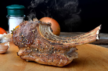 Hot grilled lamb ribs.