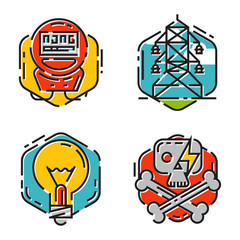 Energy outline colorful style and resource icon set vector illustration electricity industrial current.