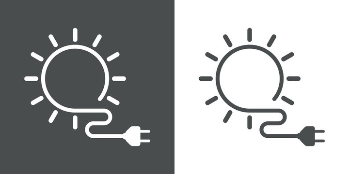 Icono plano energia solar gris y blanco