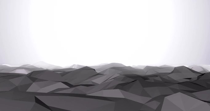 Low Poly Mountain Landscape Fly Over Animated 4k Rendered Intro Video in Grey