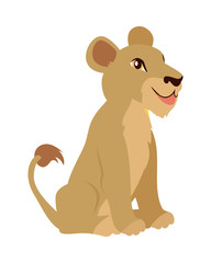 Lioness or Lion Cub Cartoon Icon in Flat Design